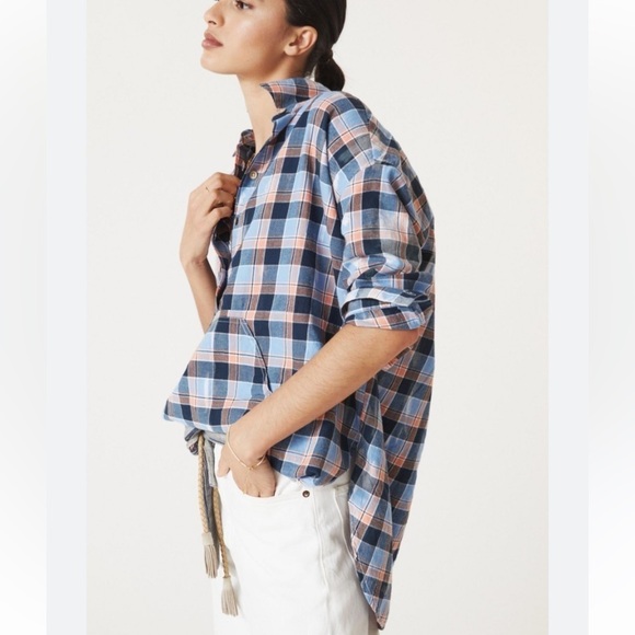 Anthropologie Pilcro Plaid Henley Tunic, oversized, XS, EUC - Picture 2 of 11